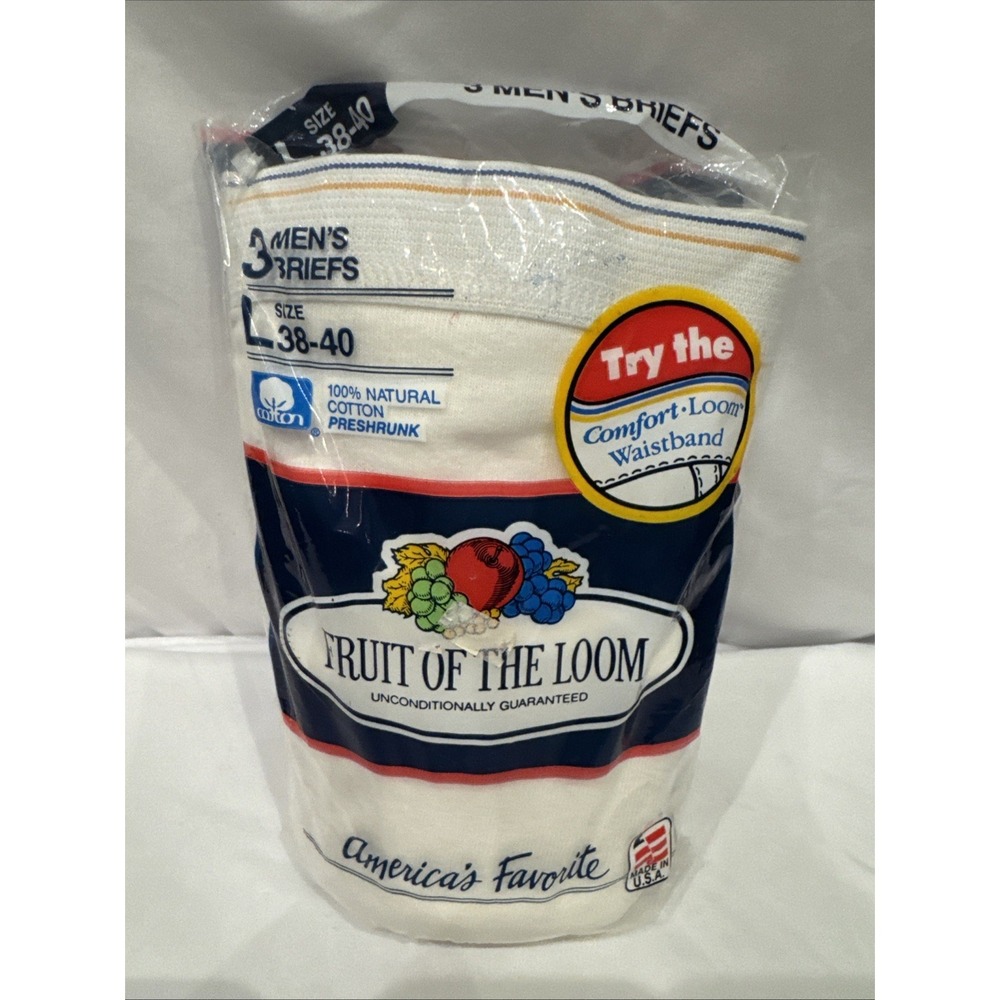 Vintage Fruit of the Loom Men's Briefs L 38-40 3 Pack NOS USA Sealed Cotton